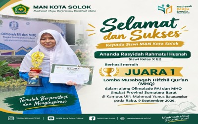 Siswi MAN Kota Solok Raih Juara 1 MHQ Tingkat Provinsi Sumatera Barat